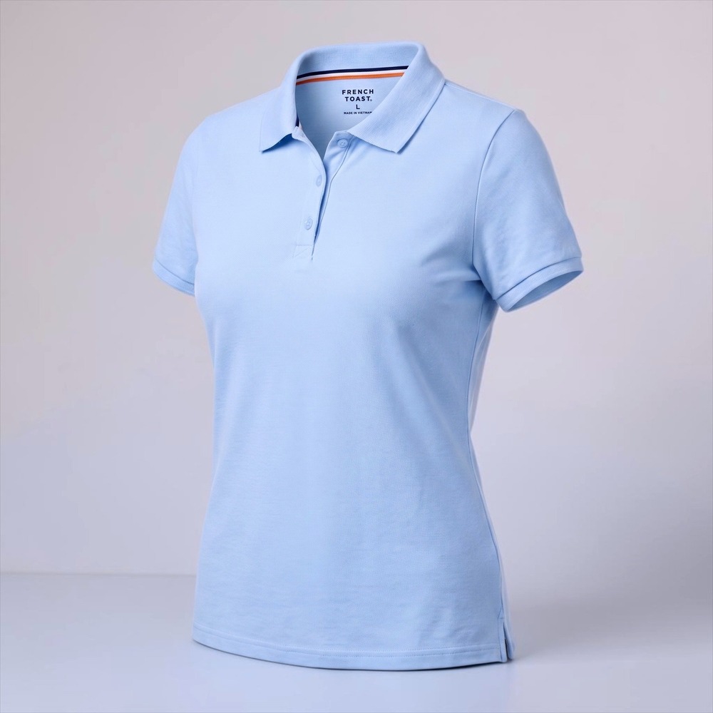 French Toast Womens XL Light Blue Short Sleeve Pique Polo Shirt Stretch